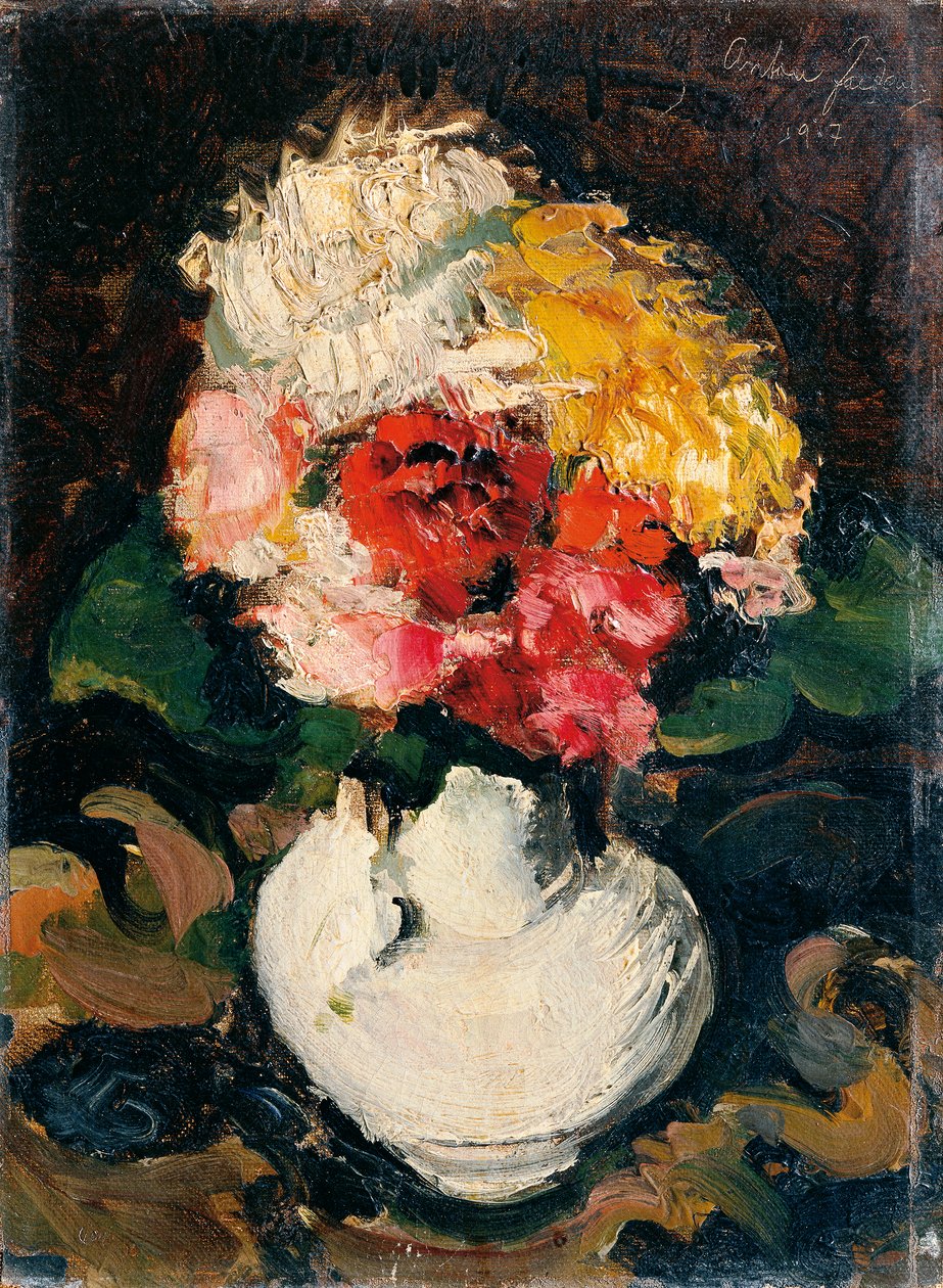 Beyaz bir vazoda çiçek buketi by Anton Faistauer