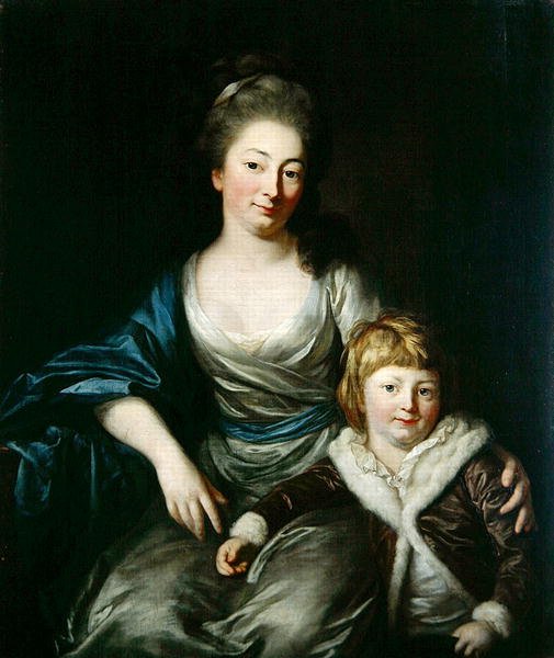 Johanna Amalie, Kontes Senfft von Pilsach, oğlu Henry ile birlikte (tuval üzerine yağlı boya) by Anton Graff