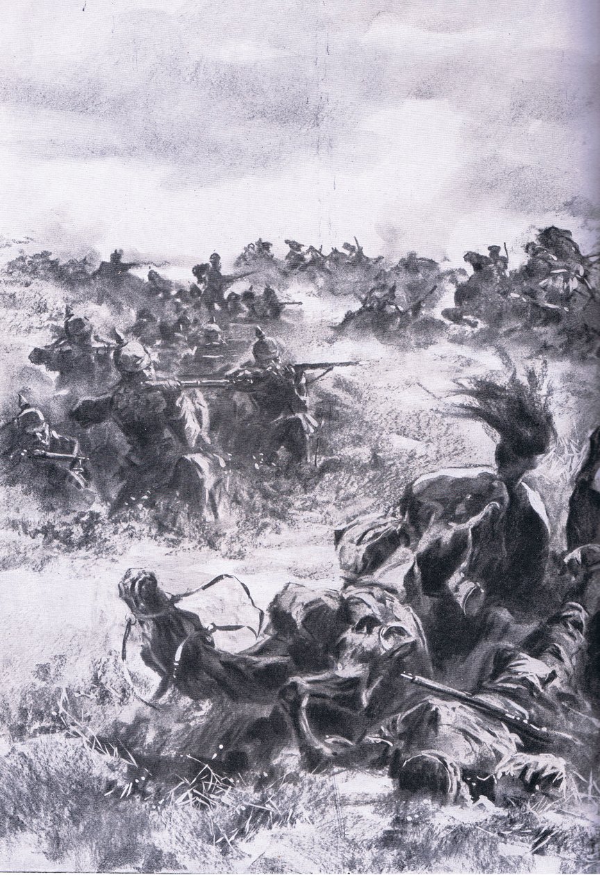 The Illustrated History of the World War 1914-1915 pub'ından Praszysz'deki 14. Rus Süvari Tugayı'nın yenilgisi. tarafından Union Berlagsefellfchaft by Anton Hoffman