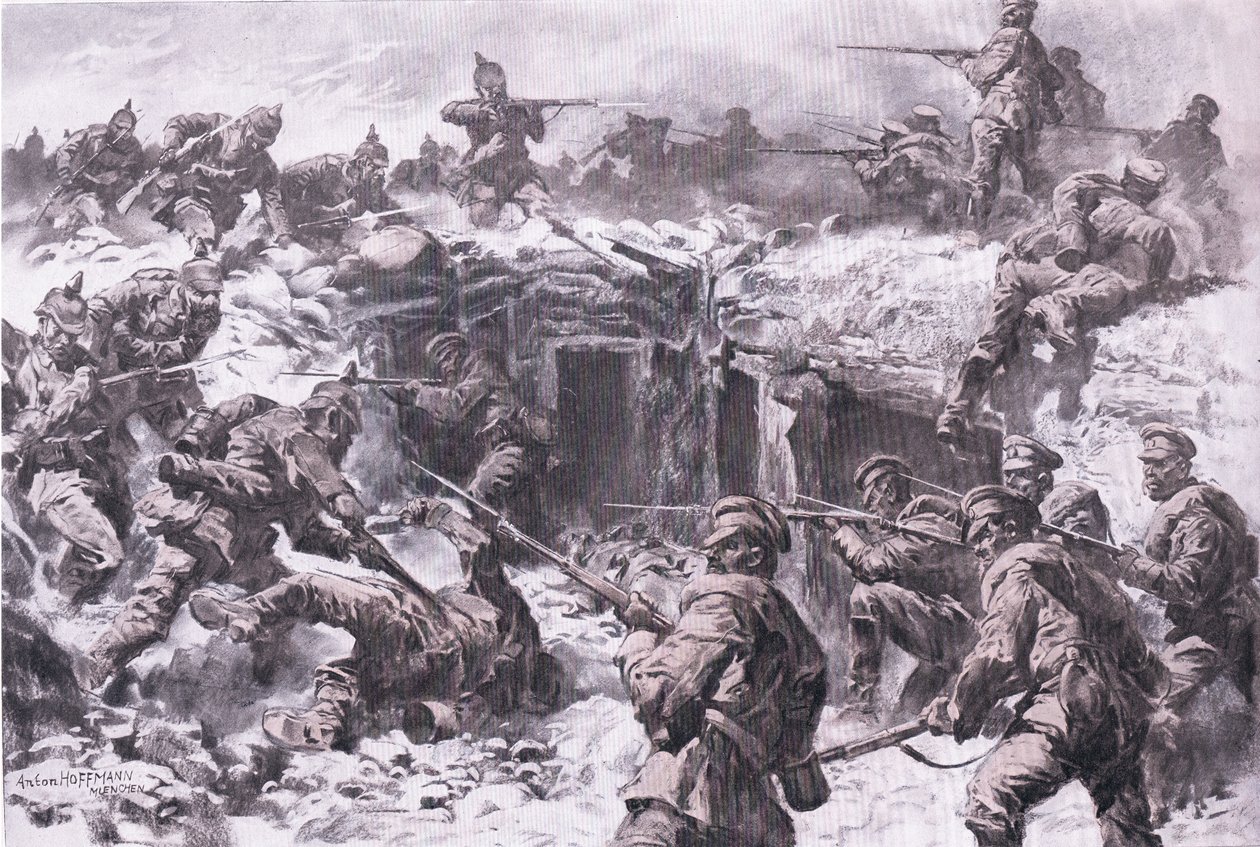 Moskova Grenadier Kolordusunun Silezya, Prusya ve İmparatorluk Alman birlikleri tarafından yenilgisi, The Illustrated History of the World War 1914-1915 pubından. tarafından Union Berlagsefellfchaft by Anton Hoffman