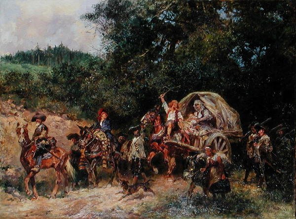 Kamp Takipçileri, c.1900 (tuval üzerine yağlı boya) by Anton Hoffmann