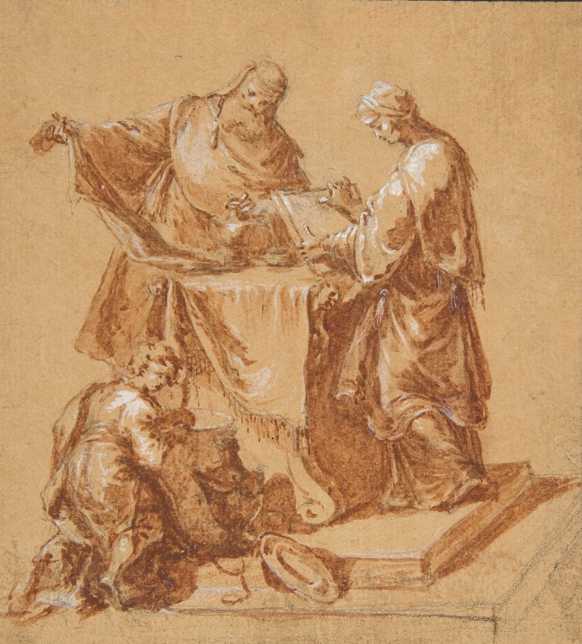 Bir Baş Rahip, Peygamber Anna ve Bir Masanın Etrafında Diz çökmüş bir Çocuk, 1745. by Anton Kern