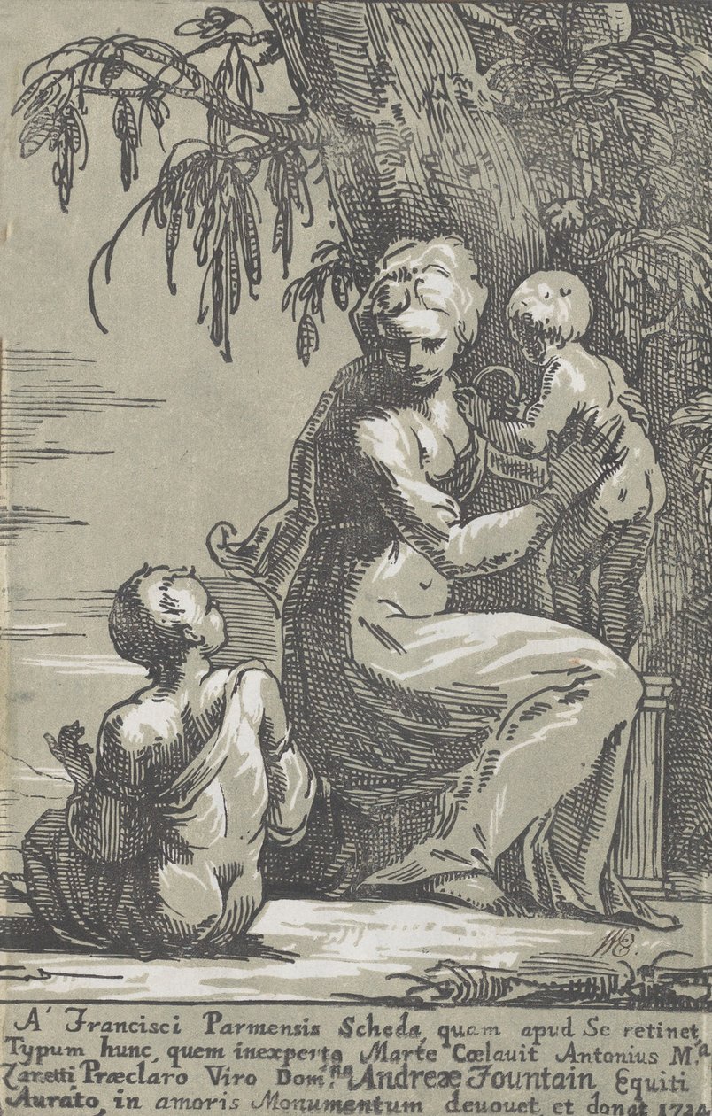 Bir Ağacın Dibinde Duran Bir Bebek Tutarak Oturan Bir Çocukla Bir Kadın, 1724. by Anton Maria Zanetti