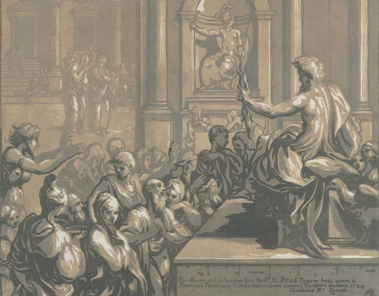 Aziz John the Evangelist bir tapınakta vaaz veriyor, 1724. by Anton Maria Zanetti