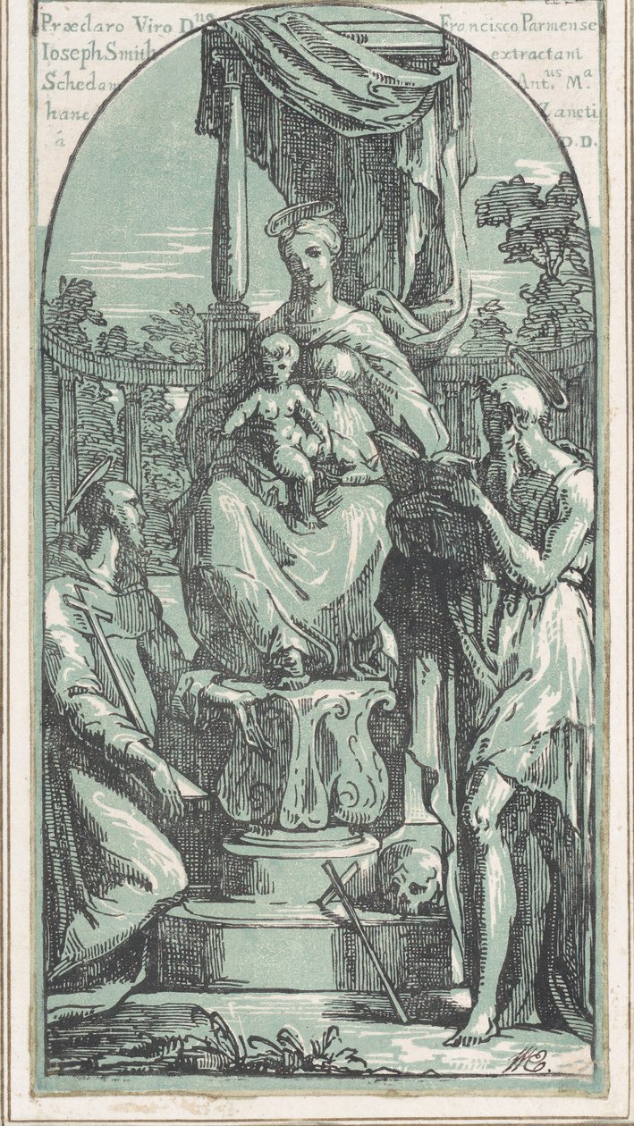 The Virgin and Child Enthroned, Saint Jerome sağ altta, Saint Francis..., 1749