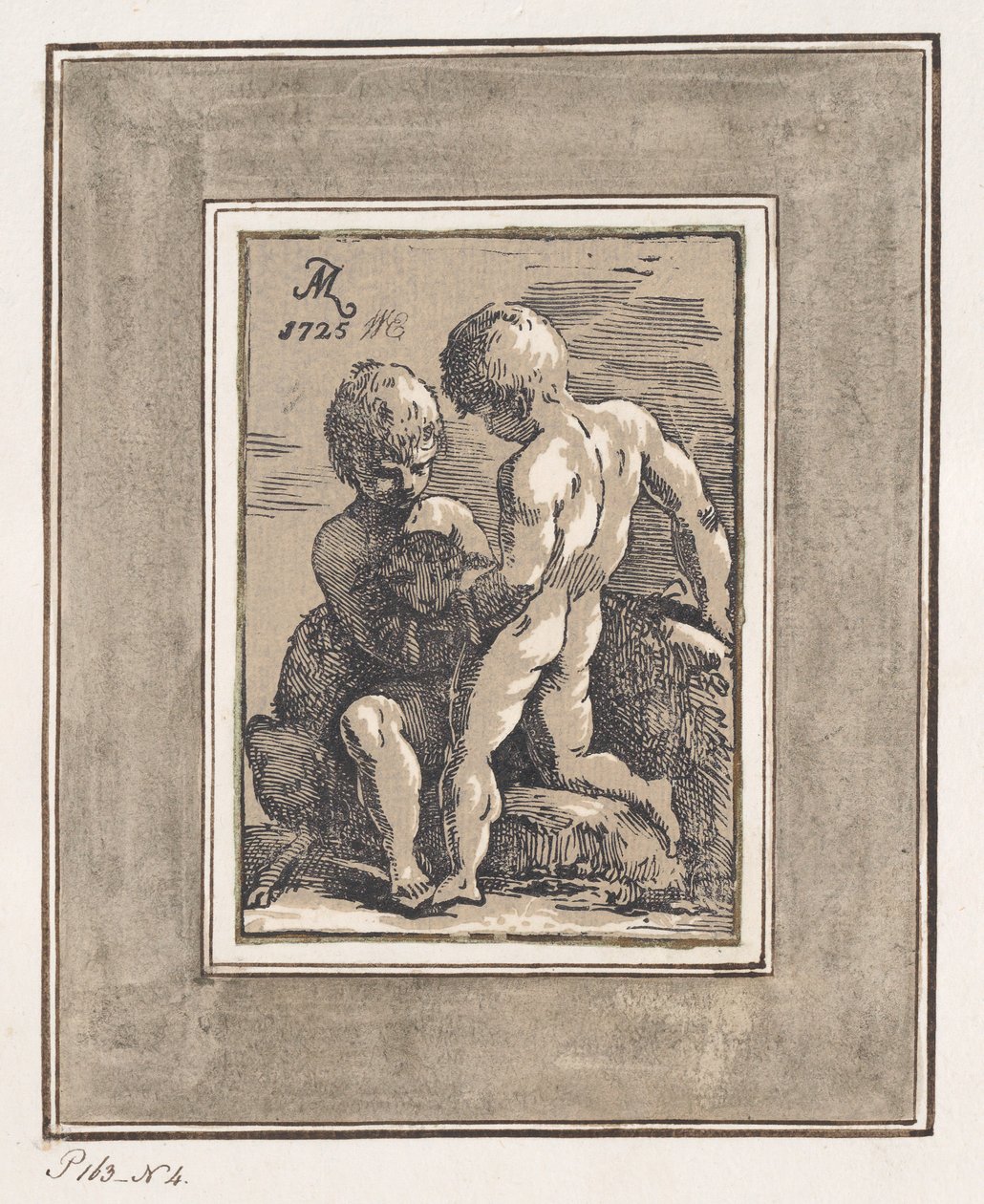 Kuzuyla Oynayan İki Çocuk, 1725. by Anton Maria Zanetti