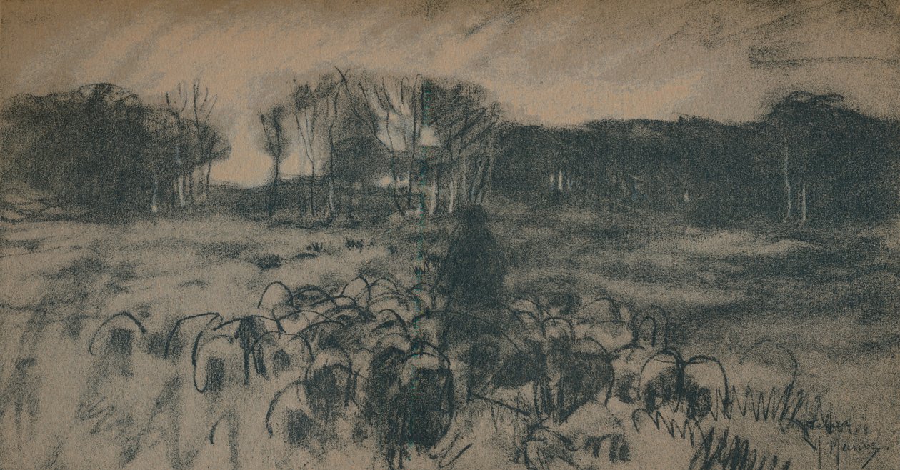 Bir çoban ve sürüsünün bir taslağı, 19. yüzyıl by Anton Mauve