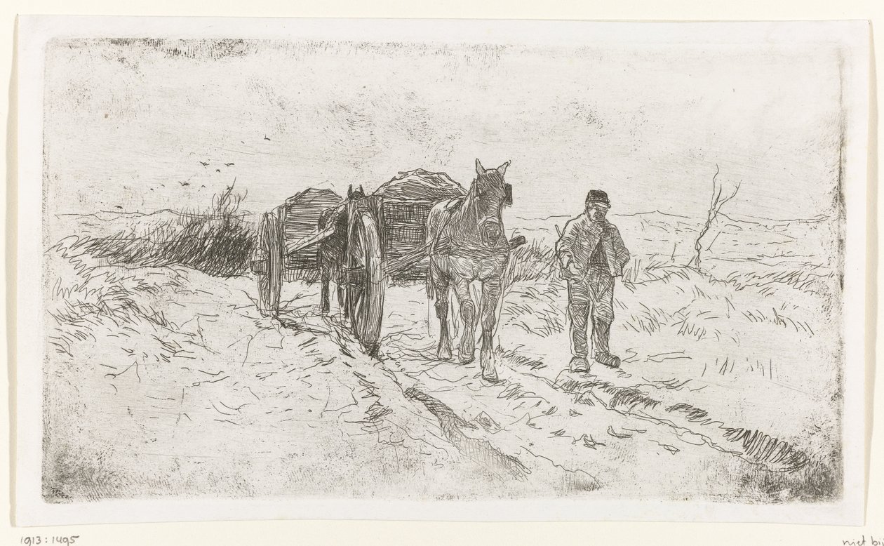 Çiftçi iki at arabasının yanında by Anton Mauve