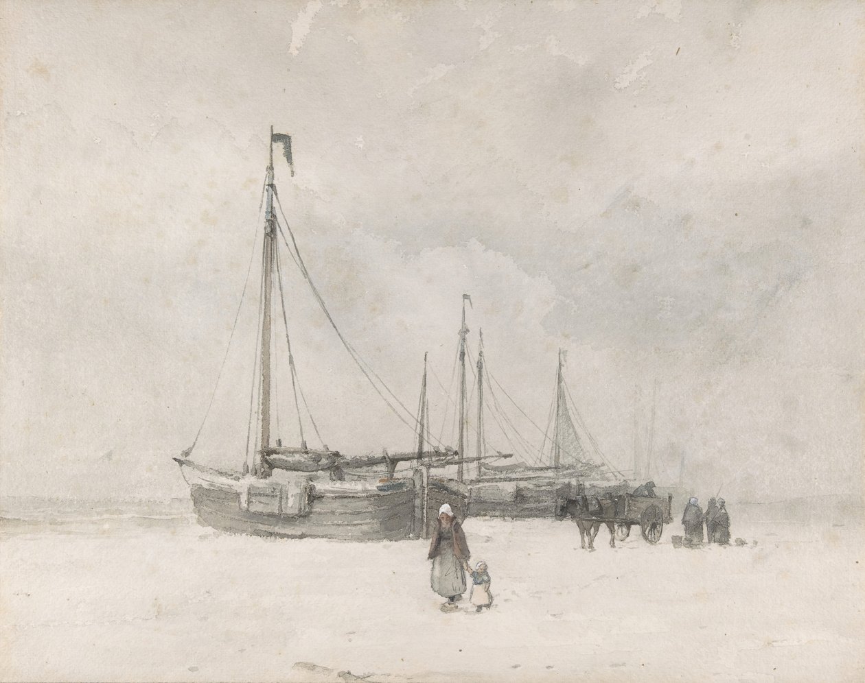 19. yüzyılın ortalarından sonlarına kadar Kışın Sahilde Balıkçı Tekneleri. by Anton Mauve