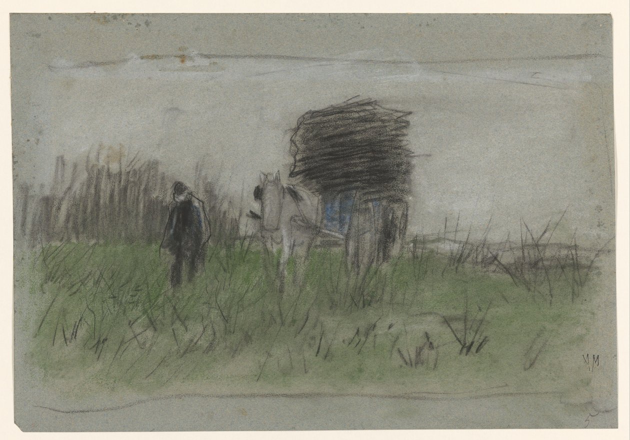 Kum tepelerinde at arabası olan adam by Anton Mauve