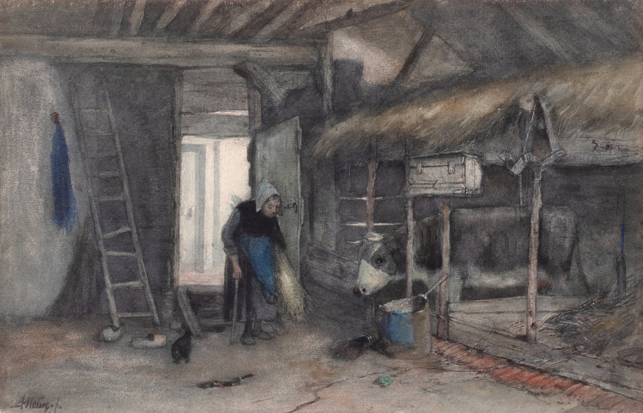 Sabah İşleri, c.1845-65 (kağıt üzerine suluboya) by Anton Mauve
