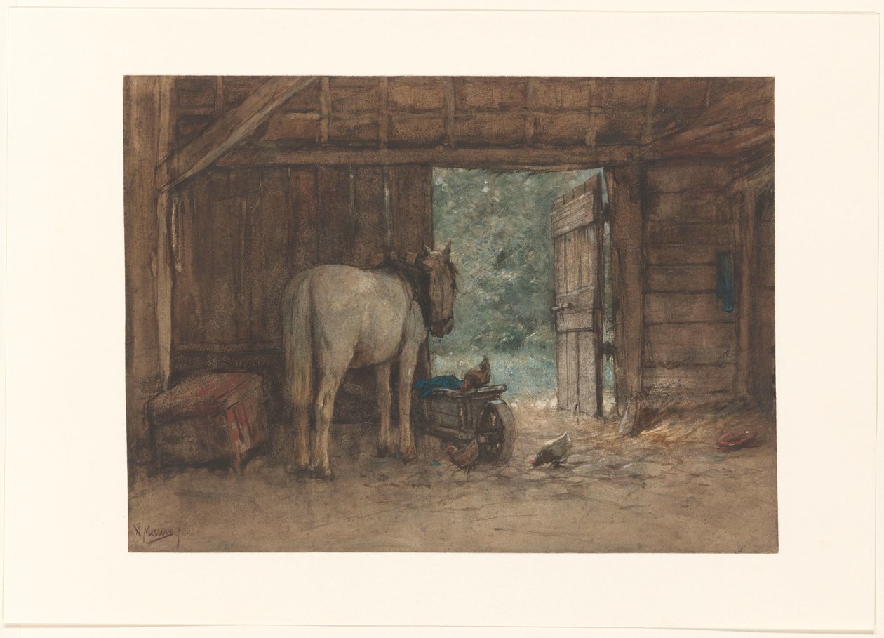 Açık bir ahır kapısı tarafından ahırda at by Anton Mauve