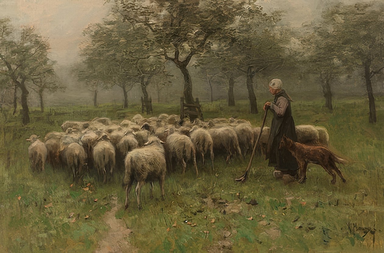 Bir koyun sürüsü olan çoban kız. 1870-88 civarında by Anton Mauve