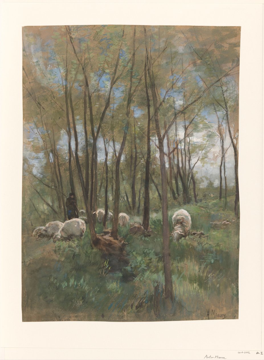 Bir ormanda koyun sürüsü by Anton Mauve