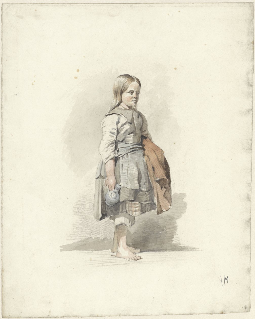 Kolunun altında sürahi ve pelerin ile duran kız by Anton Mauve
