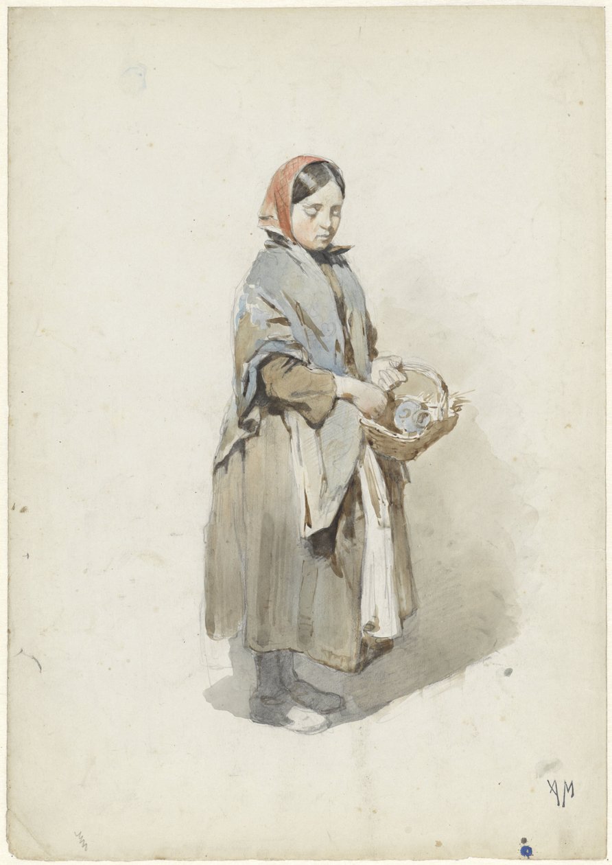 Başörtüsü ve sepet ile duran kadın by Anton Mauve