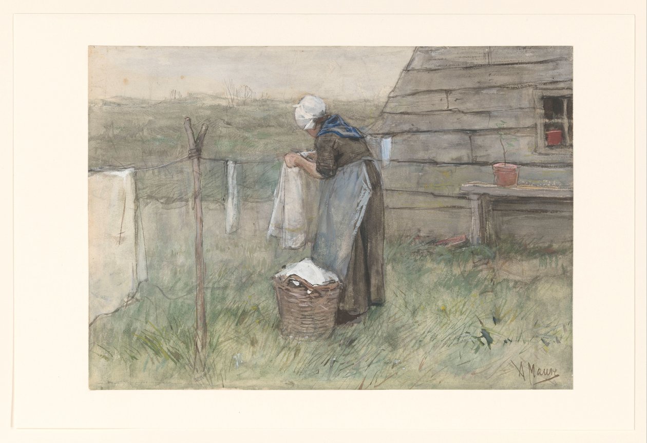 Bir çamaşır ipindeki kadın by Anton Mauve