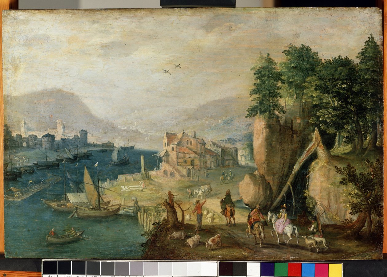 ""Dağlara yakın köy"" (Dağlarda bir kasaba) Flanders Manzarası. Resim Antonie (Anton) Mirou (1586-yaklaşık 1661) 17. yüzyıl Mikalojus Konstantinas Ciurlionis Güzel Sanatlar Müzesi, Kaunas, Litvanya by Anton Mirou