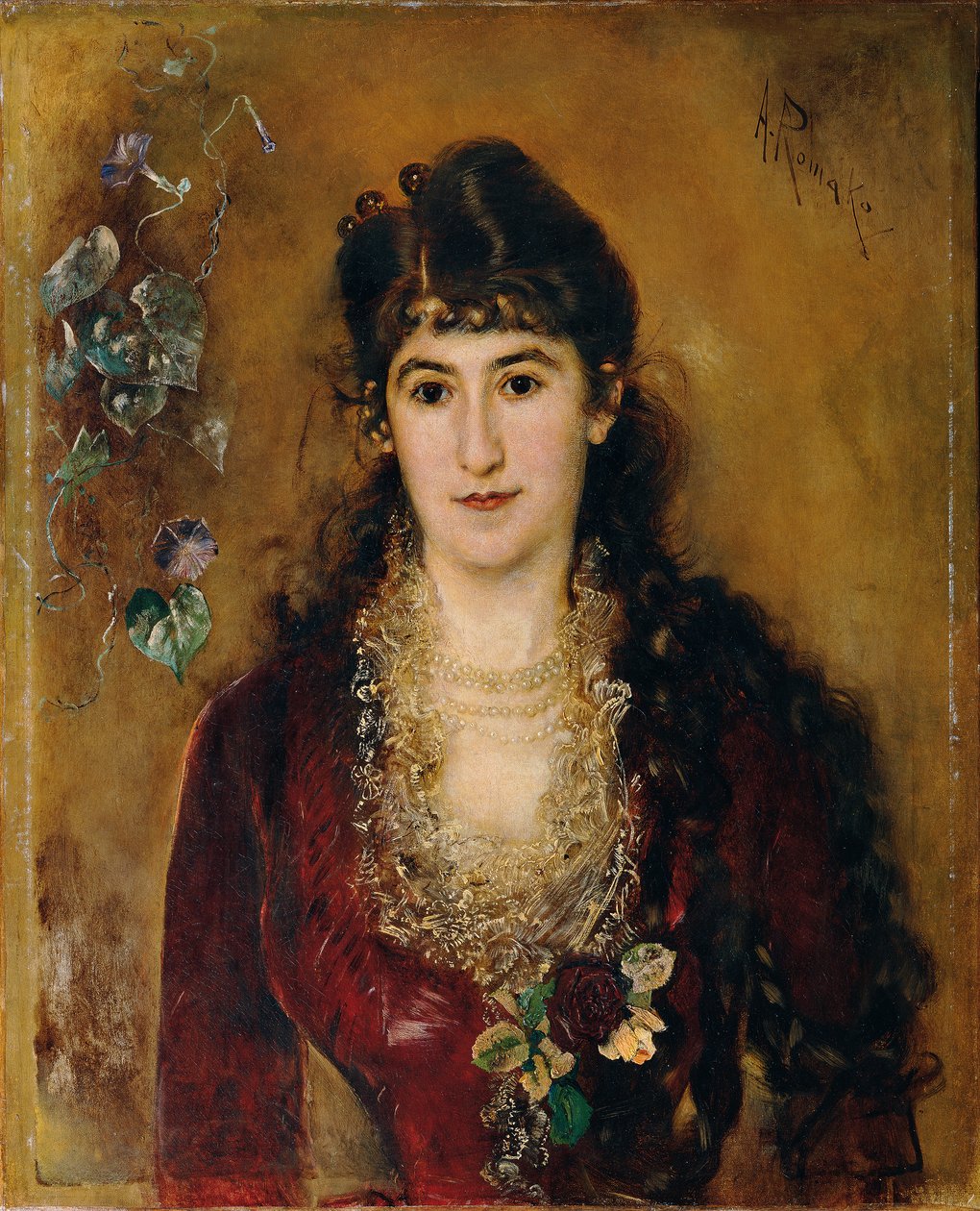 kırmızı elbiseli bayan by Anton Romako