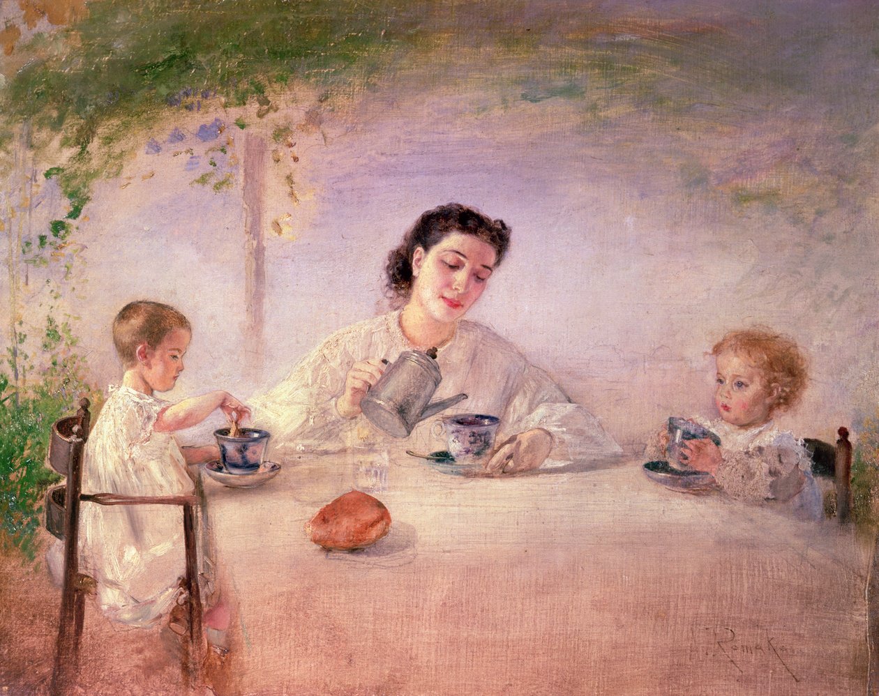 Sanatçılar eşi Sophie ile kızları Mathilda ve Adele, 1873 by Anton Romako
