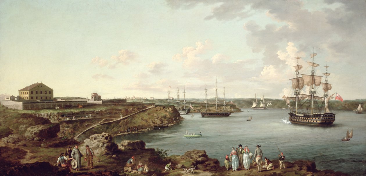Port Mahon, Minorca'daki Kraliyet Donanması gemileri by Anton Schantz