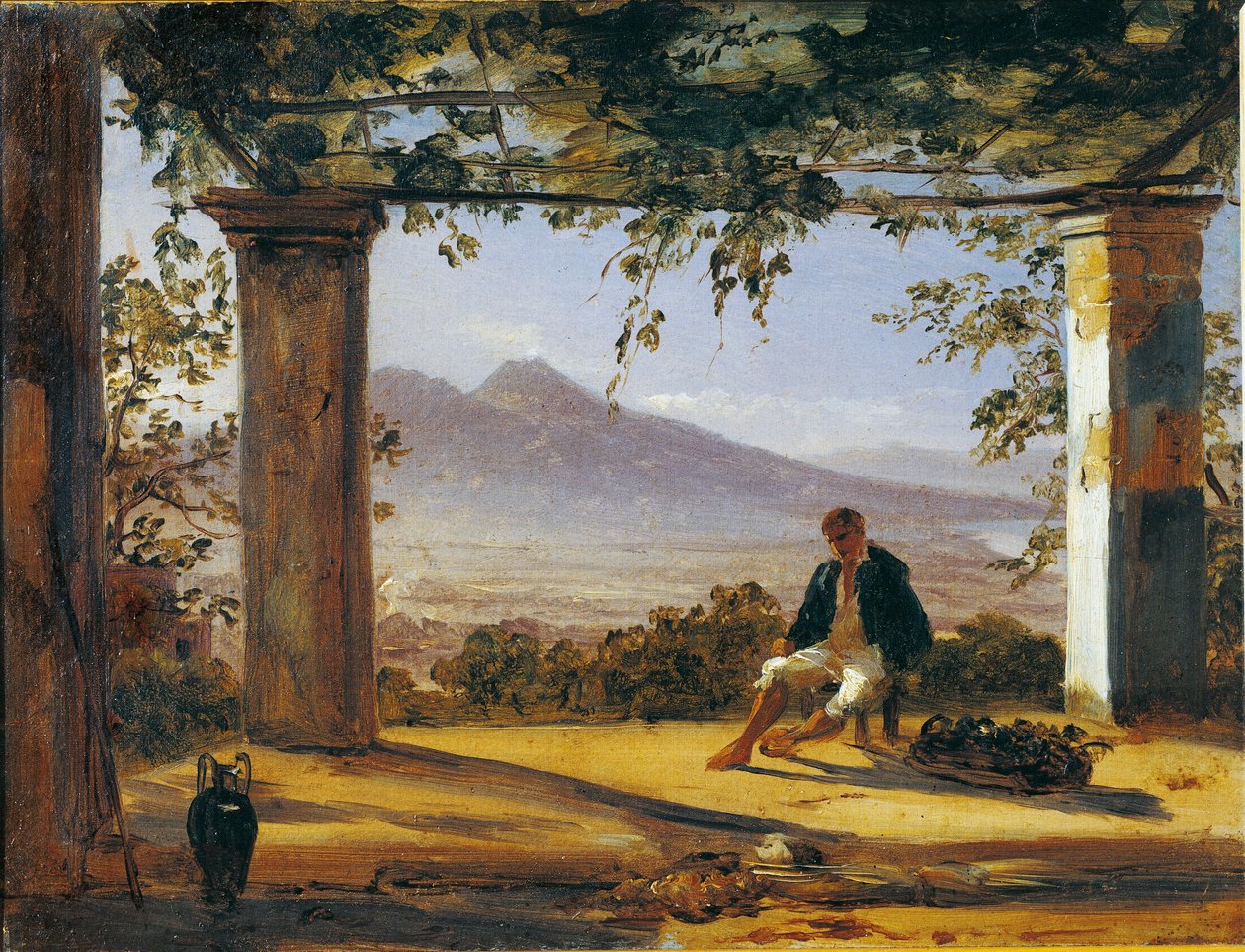 İtalya, Arka planda Vezüv Yanardağı olan bir çardak altında (tuval üzerine yağlı boya) by Anton Sminck Pitloo