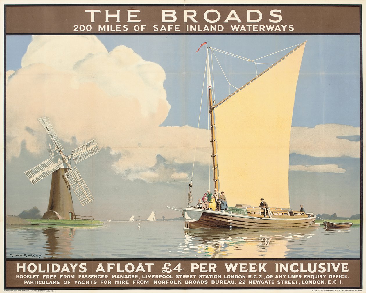 The Broads: Holidays Afloat', bir reklam afişi (renkli litografi) by Anton Van Anrooy