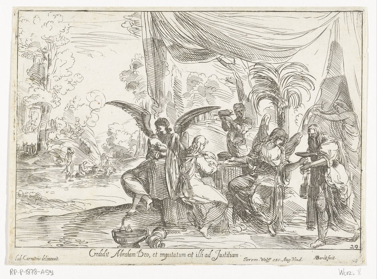 İbrahim üç meleği alır by Anton van der Borcht