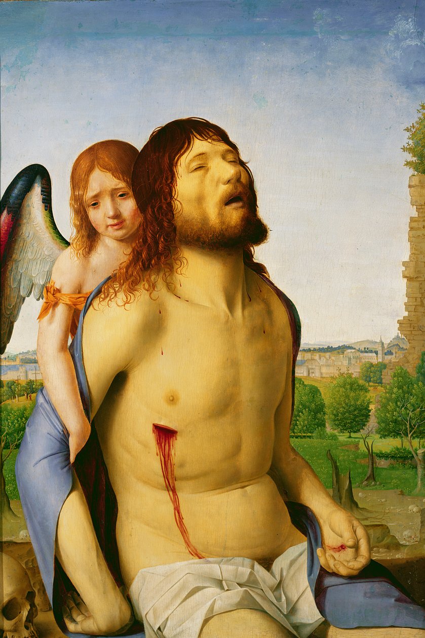 Bir Melek Tarafından Desteklenen Ölü İsa, c.147578 by Antonello da Messina