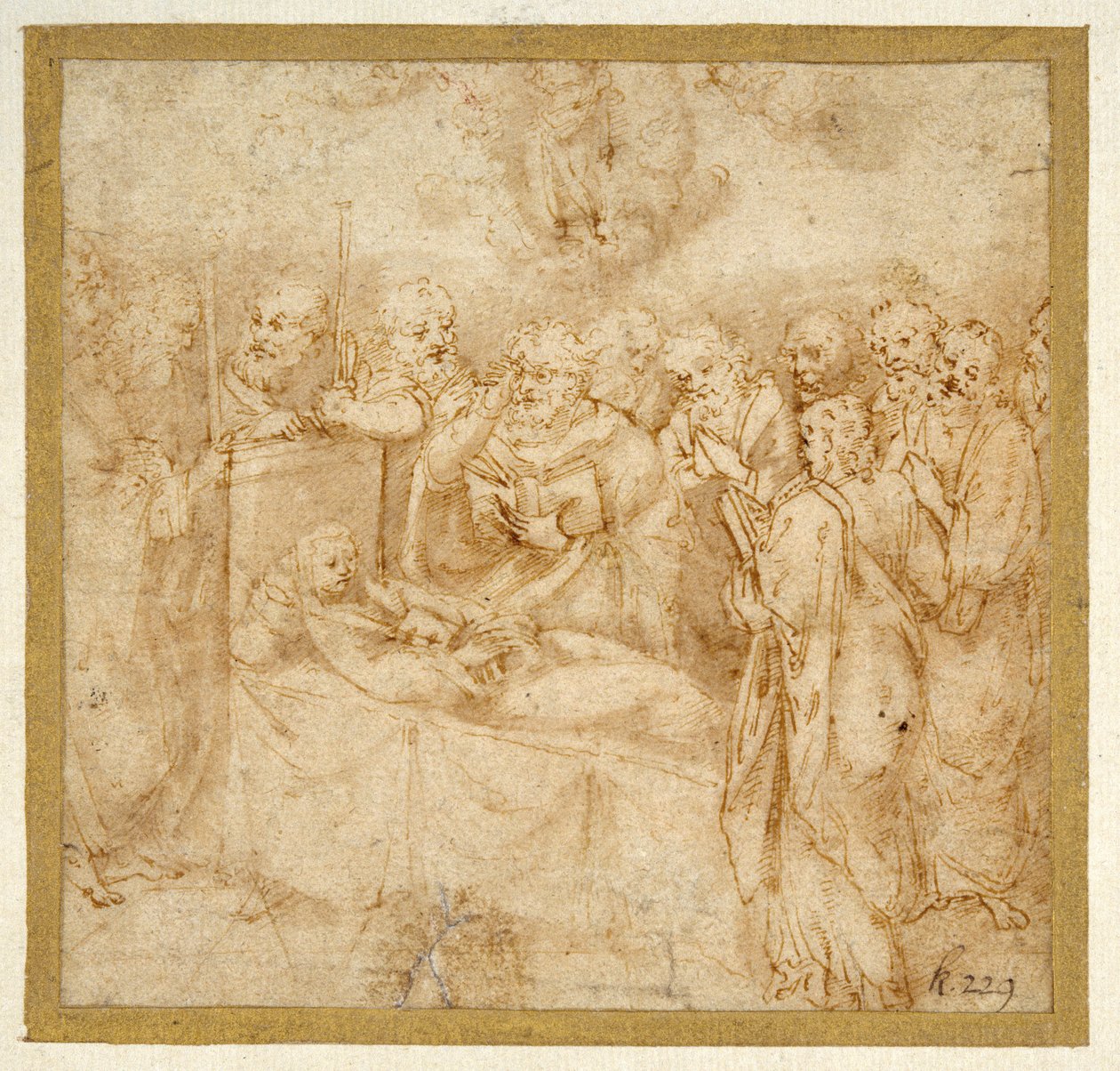 The Dormition of the Virgin (beyaz kağıt üzerinde kahverengi astarlı kalem ve kahverengi mürekkep) by Antonello Gaggini