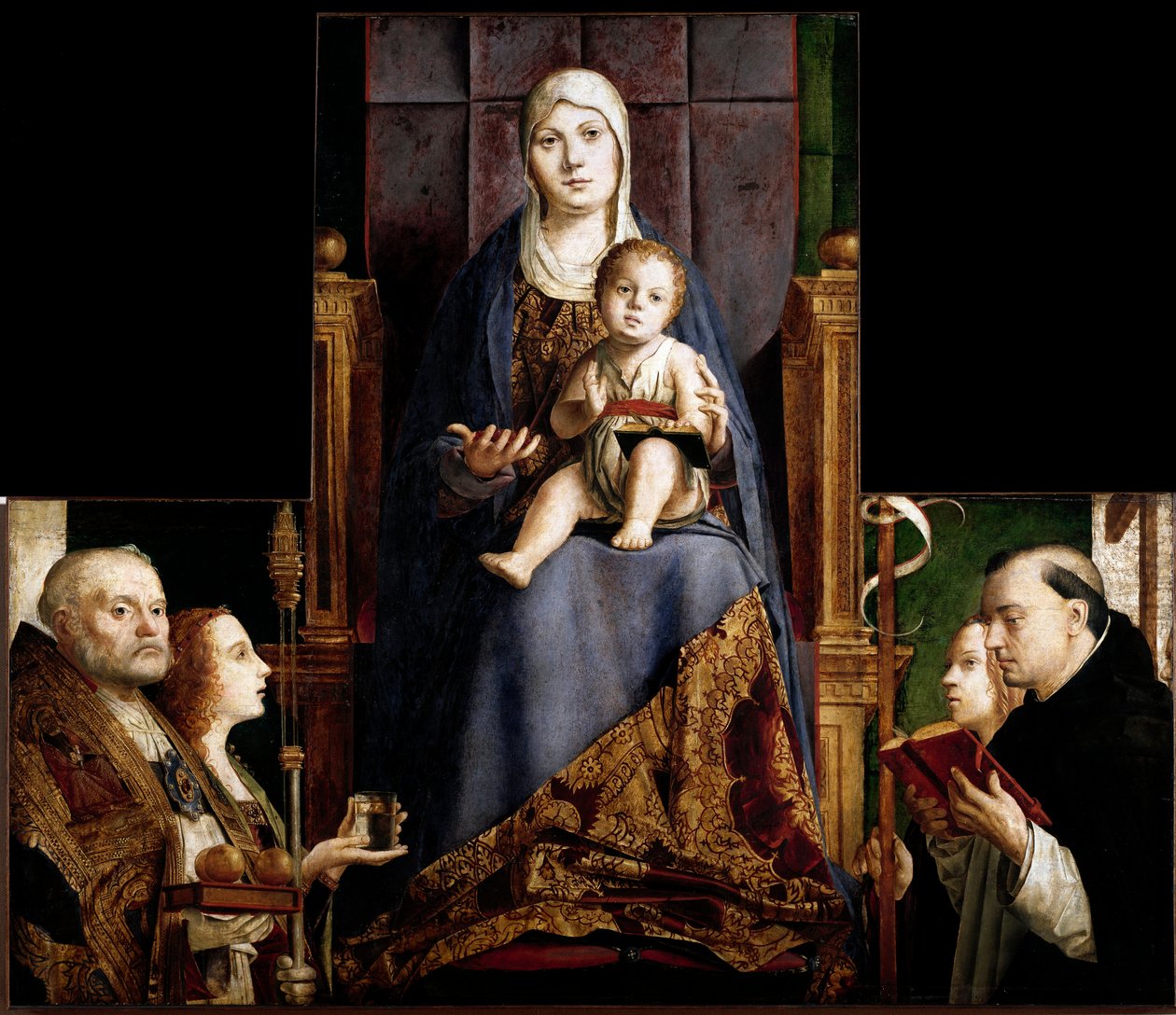 San Cassiano Altarpiece: “” Myra veya Bari Azizleri Nicholas (270-345), Mary Magdalene, Saint Ursula ve Saint Dominika ile çevrili Bakire ve Çocuk”” Antonello da Messina (yaklaşık 1430-1479) 1475- 1476 Viyana Sanat Tarihi Müzesi by Antonello da Messina