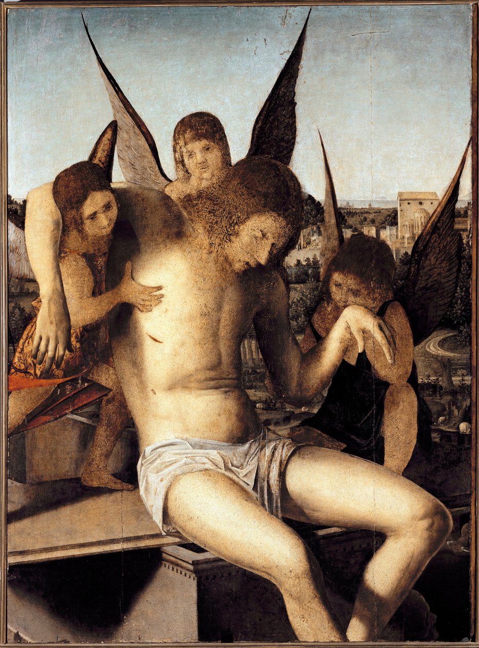 Üç melekli Pieta Mezarında üç melek tarafından desteklenen ölü İsa Tablo Antonello di Antonio dit Antonello da Messina (1430-1479) 1475 Dim 145* 85 cm Venedik Museo Correr by Antonello da Messina