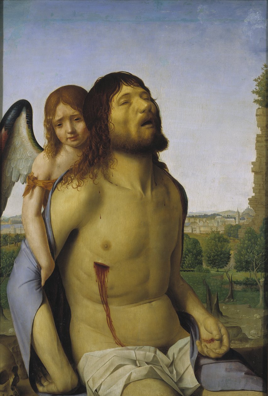 Bir Melek Tarafından Desteklenen Ölü İsa by Antonello da Messina