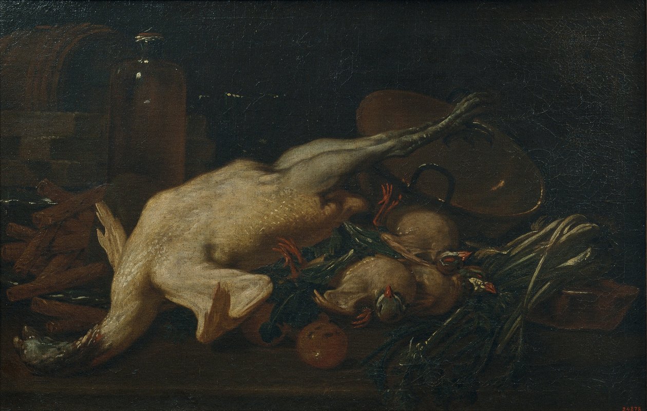 Sebzeli Natürmort, Hindi, Diğer Tavuk ve Gofretler by Antoni Viladomat