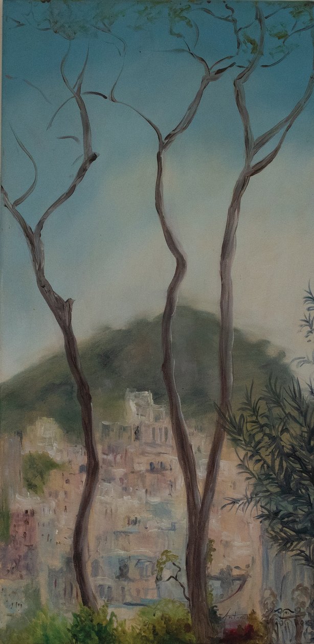 İtalyan ağaçları, Almafi sahili, 2018 (tuval üzerine yağlı boya) by Antonia Myatt