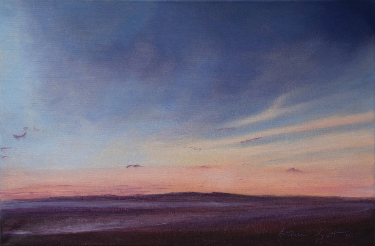 Düşük gelgit, Instow Devon, 2022 (tuval üzerine yağlı boya) by Antonia Myatt