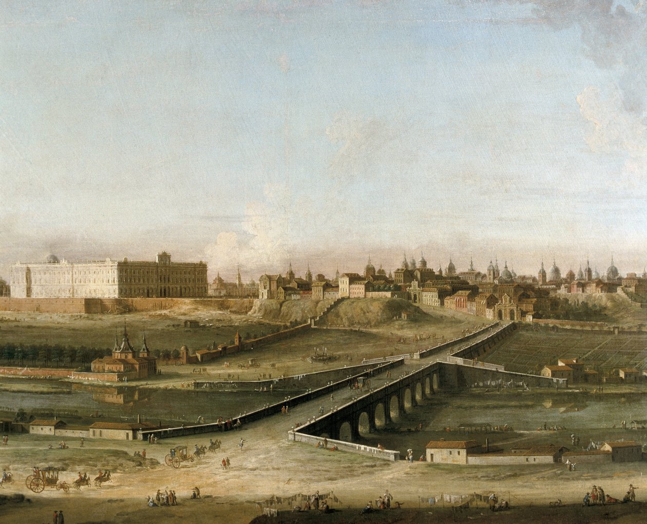 Manzanares Nehri'nin sağ kıyısından yaklaşık 1750 Kraliyet Sarayı ile Madrid şehrinin görünümü, detay (tuval üzerine yağlı boya) by Antonia de dipi Joli