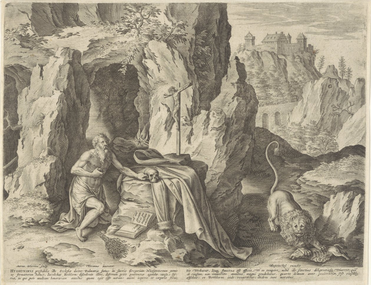 Çölde bir tövbekar olarak Aziz Jerome by Antonie Wierix (II)