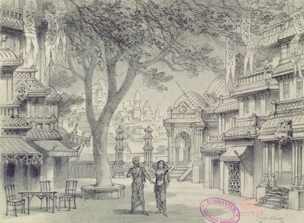 Leo Delibes (1836-91) tarafından Lakme operasının II. Perdesi için Set Tasarımı by Antonin Marie Chatiniere