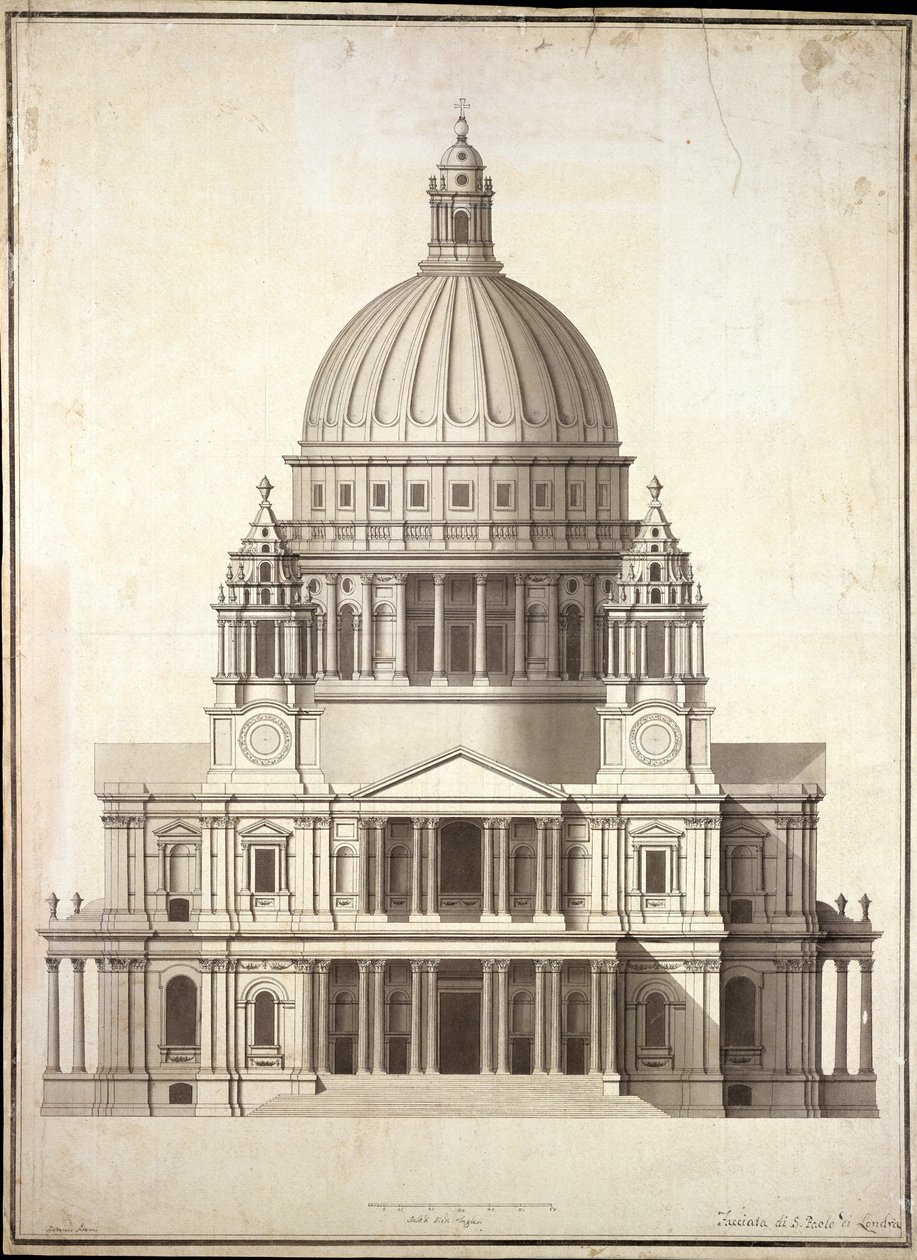 Aziz Paul Katedrali, c.1700 (kağıt üzerinde kalem ve mürekkep ve tuvalet) by Antonio Adami