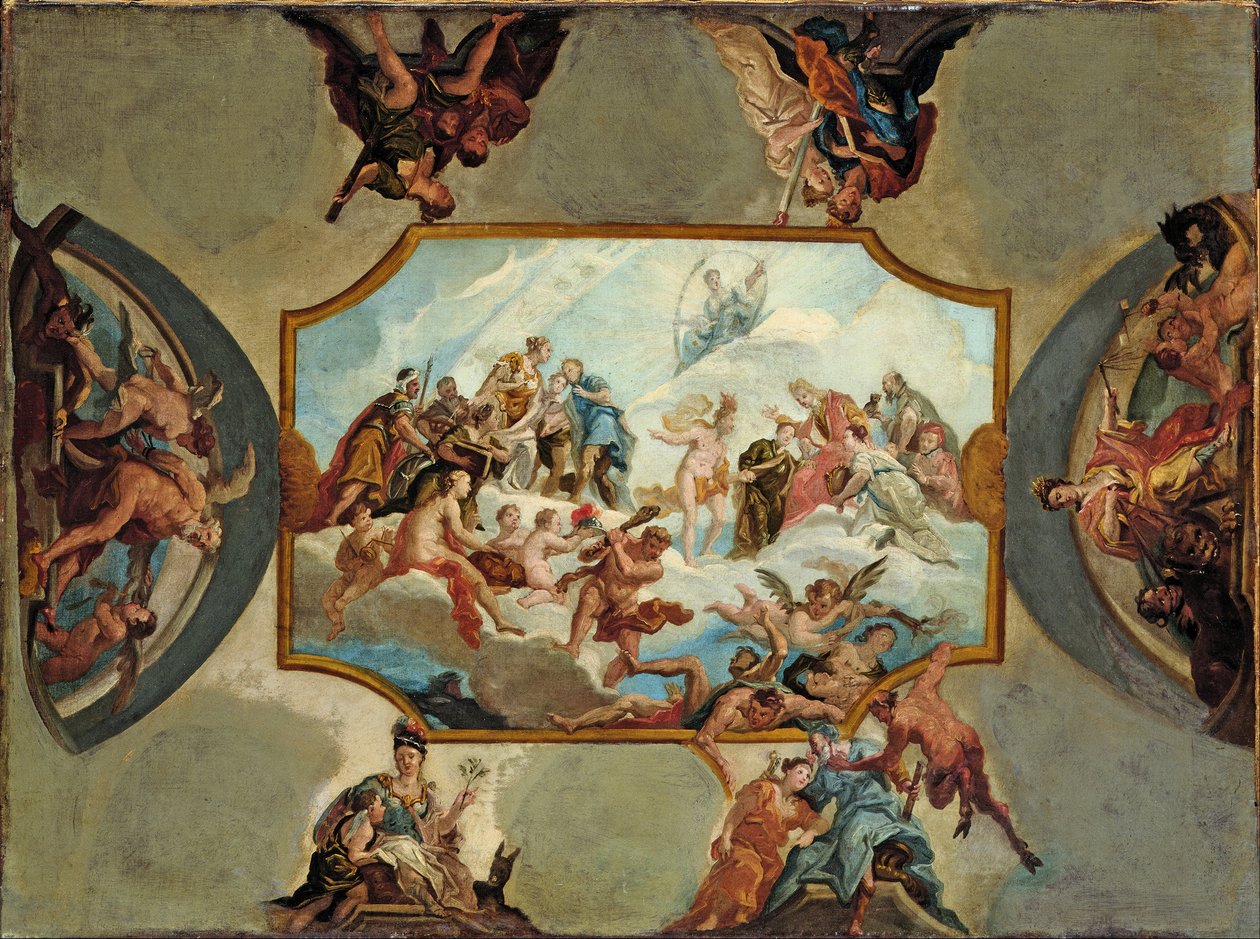 Bensberg Kalesi için Tavan Resmi için Seçmen Johann Wilhelm von der Pfalz Tasarımına Saygı by Antonio Bellucci