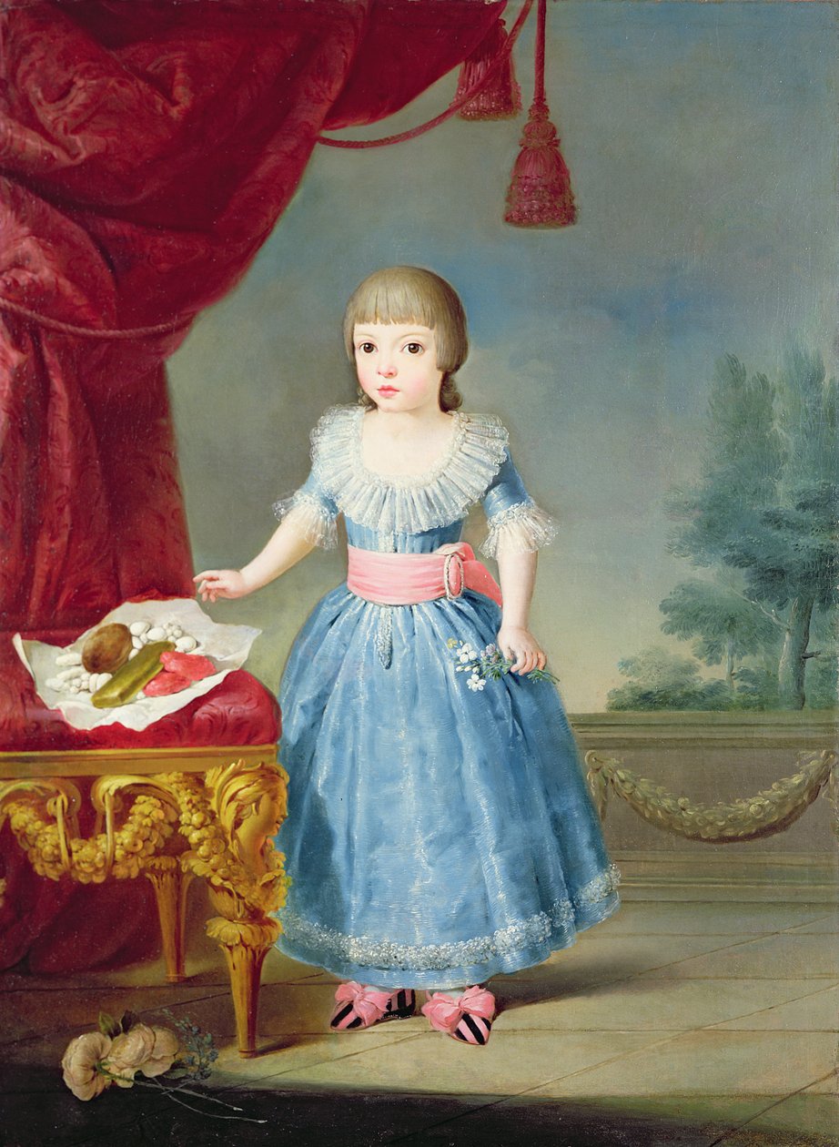Sweetmeats Masasının Yanında Mavi Elbiseli Kız by Antonio Carnicero