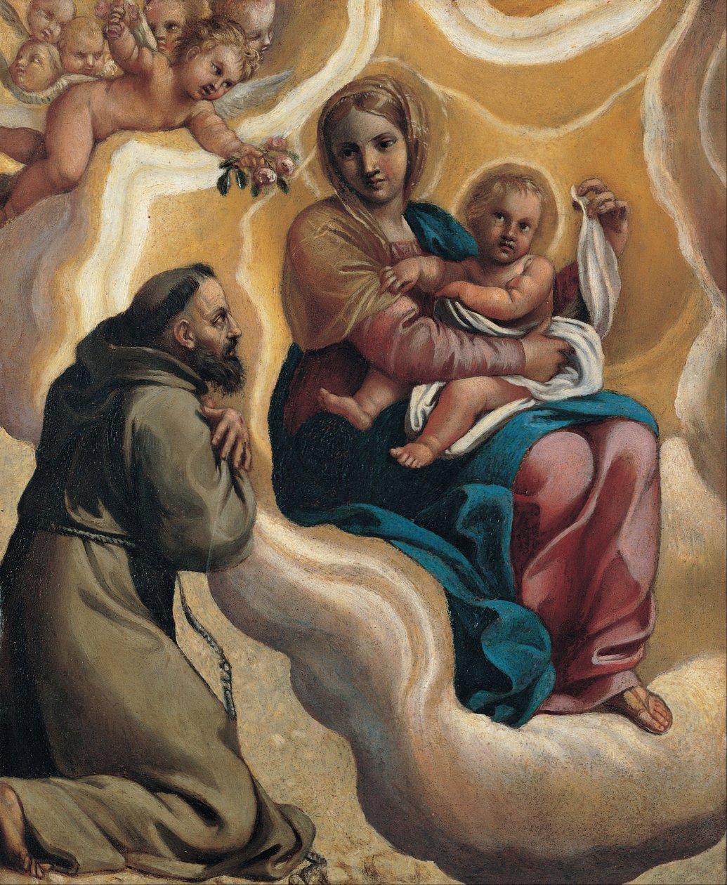 Çocuk ve Aziz Francis ile Madonna by Antonio Carracci