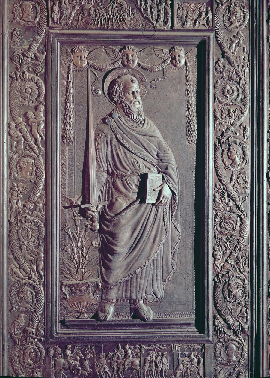 Aziz Paul, bazilikanın merkez kapısından detay, 1439-45 (bronz) süslemeli (ayrıca bkz. 247330-247337) by Antonio Filarete