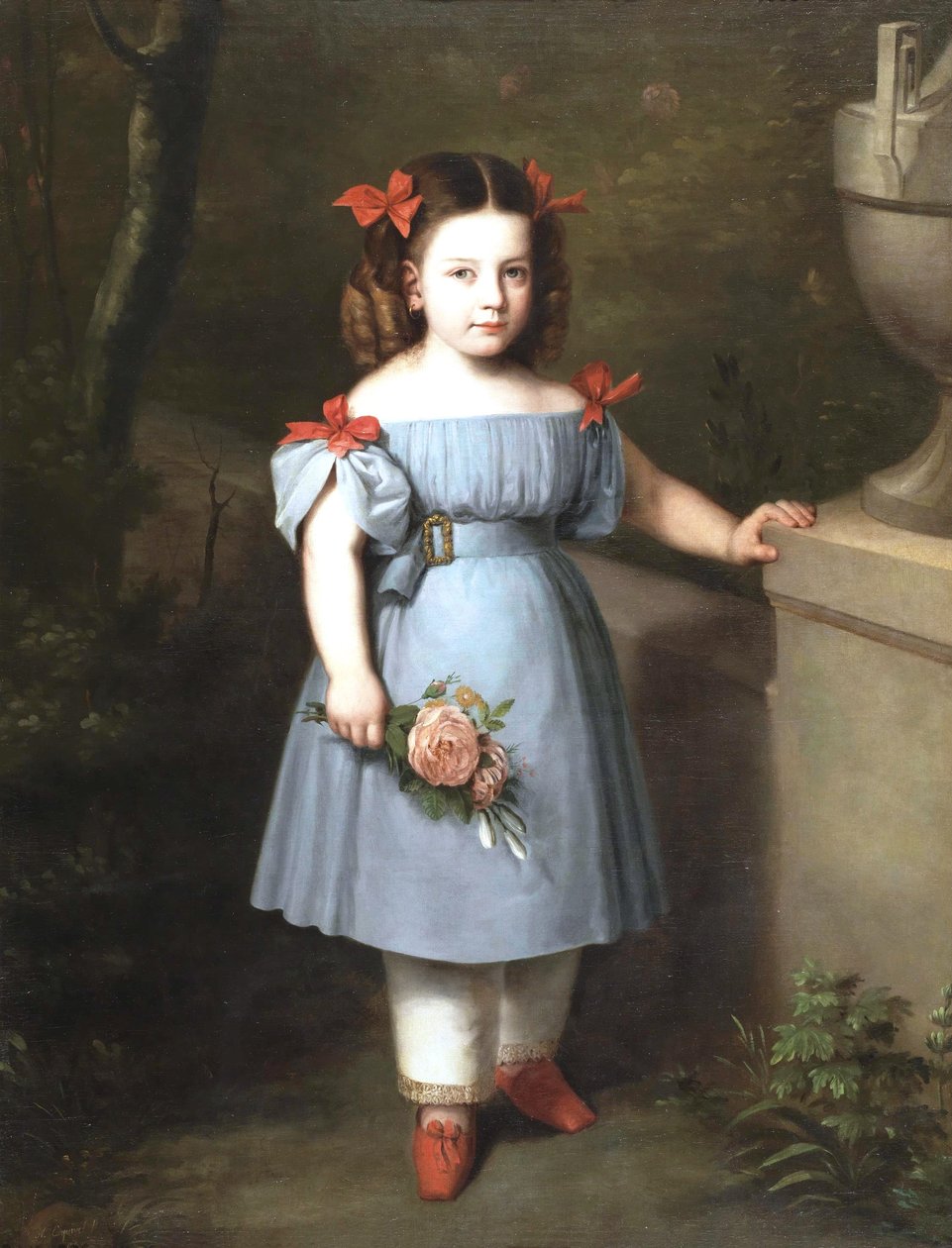 Elinde gül olan mavili kız portresi by Antonio María Esquivel