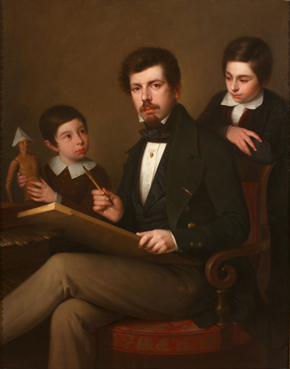 Oğulları Carlos ve Vicente ile otoportre by Antonio María Esquivel
