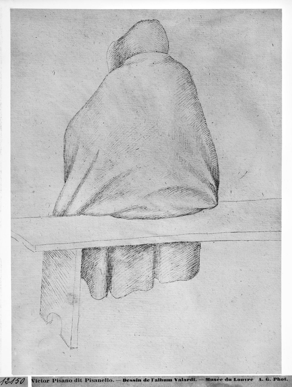 Vallardi Albümünden, arkadan görülen bir bankta oturan Monk by Antonio Pisanello