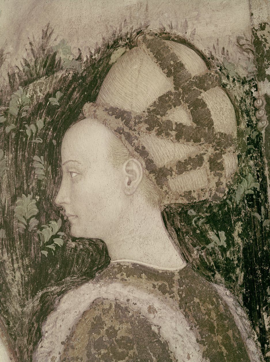 St. George ve Trabzon Prensesi, prensesin başının detayı, c.1433-38 by Antonio Pisanello