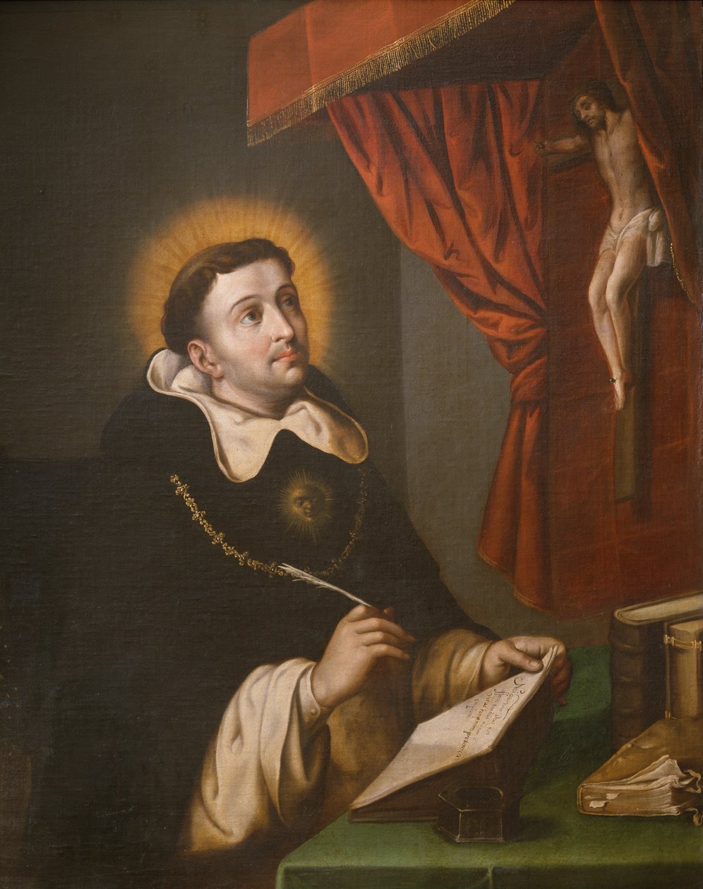 St. Thomas Aquinas writing before the crucifix  by Antonio Rodríguez