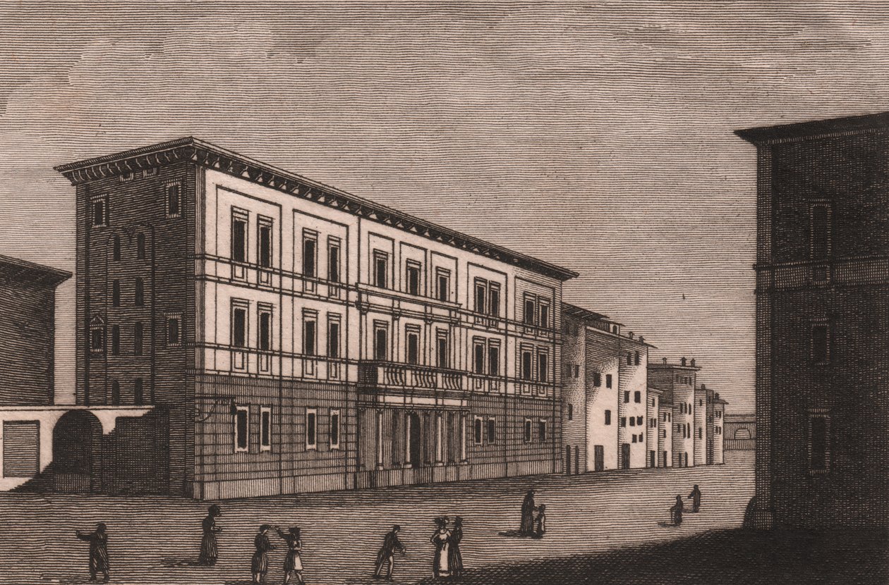 İtalya, Toskana, Pistoia'daki Piskoposluk Sarayı'nın görünümü, Antonio Morghen'in (1788-1853) bakır gravürü, yaklaşık 13x9,5 cm by Antonio (1788 1853) Morghen